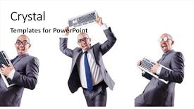  Presentation with computer keyboard and mouse - PPT theme having nerd businessman with computer keyboard background and a white colored foreground