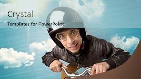  Presentation with rider - Cool new presentation theme with nerd crazy stylish rider on the bicycle with sunny weather backdrop and a light blue colored foreground