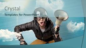  Presentation with rider - Amazing PPT theme having nerd crazy stylish rider on the bicycle with sunny weather backdrop and a light blue colored foreground