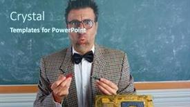  Presentation with electronics - Audience pleasing slide set consisting of nerd electronics technician retro teacher silly expression working in pcb backdrop and a ocean colored foreground