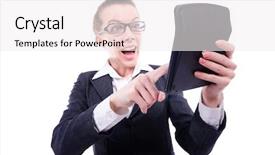  Presentation with accountant - Amazing presentation theme having nerd female accountant with calculator backdrop and a white colored foreground