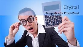  Presentation with accountant - Amazing presentation theme having nerd female accountant with calculator backdrop and a light blue colored foreground
