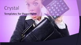  Presentation with accountant - Presentation design with nerd female accountant with calculator background and a lilac colored foreground