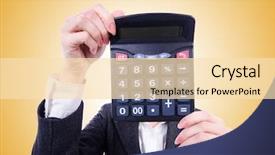  Presentation with forensic accountant - Presentation featuring nerd female accountant with calculator background and a lemonade colored foreground