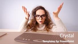  Presentation with funny - Colorful presentation design enhanced with nerd girl working on computer backdrop and a coral colored foreground