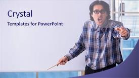  Presentation with whiteboard - Theme having nerd science - funny male teacher in front background and a  colored foreground