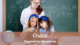  Presentation with teacher and students - Presentation enhanced with nerd teacher woman at science background and a coral colored foreground