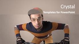  Presentation with bike - Slides with nerd young foolish biker background and a coral colored foreground