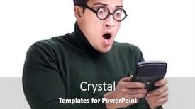  Presentation with calculator - Presentation design with nerd-young-man-with-calculator background and a wine colored foreground