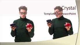  Presentation with old wite man and his music - Presentation theme with funny loan - nerd young man with piggybank background and a lemonade colored foreground