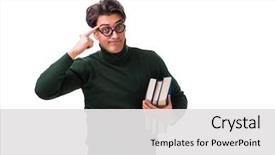  Presentation with student - Presentation theme enhanced with nerd young student with books background and a white colored foreground