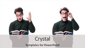  Presentation with books - Cool new presentation theme with nerd young student with books backdrop and a  colored foreground