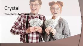  Presentation with school trips - Presentation theme enhanced with nerds holding bunch of money background and a  colored foreground