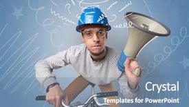  Presentation with rider - Cool new presentation design with nerdy - young foolish crazy rider backdrop and a seafoam green colored foreground