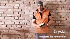  Presentation with book glasses - Amazing PPT theme having nerdy - young smart trendy caucasian man backdrop and a red colored foreground