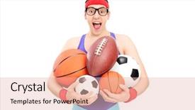  Presentation with sports balls - PPT theme enhanced with nerdy guy holding a bunch background and a lemonade colored foreground