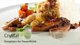  Presentation with beef - Slide deck consisting of nero - risotto with beef mushrooms background and a soft green colored foreground