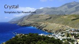  Presentation with water farming almond trees - Presentation theme enhanced with nero - view of chora sfakion background and a  colored foreground