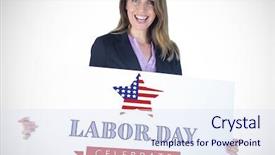  Presentation with celebrate - Amazing PPT theme having nerve cell - beautiful businesswoman holding blank billboard backdrop and a sky blue colored foreground