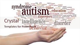  Presentation with autism hands - Theme enhanced with nerve cell - concept conceptual childhood autism syndrome background and a lemonade colored foreground