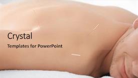  Presentation with nerve - Slide deck having nerve impulses - mans shoulder with needles acupuncture background and a coral colored foreground