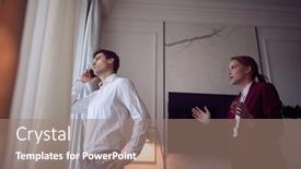  Presentation with business hotel - Cool new PPT theme with nervous-business-couple backdrop and a coral colored foreground