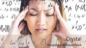  Presentation with equation - Cool new slides with nervous businesswoman holding her head against maths equation backdrop and a coral colored foreground