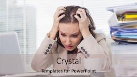  Presentation with nervous sistem - Slide deck with nervous businesswoman pulling her hair background and a light gray colored foreground