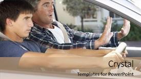  Presentation with teaching - Slide set consisting of nervous father teaching teenage son background and a coral colored foreground