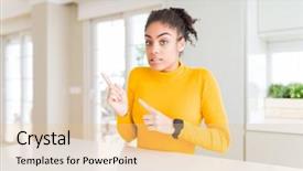  Presentation with afro - PPT theme with nervous with both hands concern background and a  colored foreground