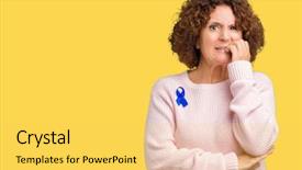  Presentation with blue ribbon - Amazing slide set having nervous with hands on mouth backdrop and a yellow colored foreground