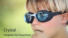  Presentation with swimming - Cool new presentation theme with nervous young boy wearing swimming backdrop and a mint green colored foreground