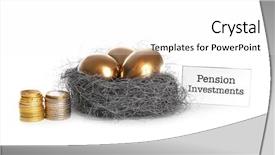  Presentation with investments - Beautiful PPT theme featuring nest with golden eggs coins backdrop and a white colored foreground