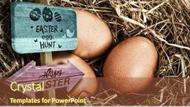  Presentation with easter worship service - PPT theme having nestle food - easter egg hunt sign background and a tawny brown colored foreground