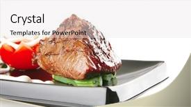  Presentation with tomato juice - PPT theme having net beans - juice roast fillet mignon served background and a light gray colored foreground