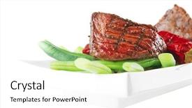  Presentation with white plate - PPT layouts consisting of net beans - juice roast fillet mignon served background and a  colored foreground