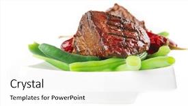  Presentation with white plate - PPT theme featuring net beans - roast fillet mignon background and a white colored foreground