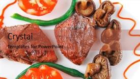  Presentation with white plate - Slide deck consisting of net beans - served grilled beef fillet mignon background and a  colored foreground