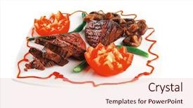  Presentation with white plate - Slide deck having net beans - served grilled beef fillet mignon background and a  colored foreground