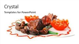 Presentation with white plate - Theme enhanced with net beans - served grilled beef fillet mignon background and a white colored foreground