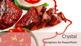  Presentation with black and white film strip - Slides having net beans - served grilled beef fillet mignon background and a lemonade colored foreground