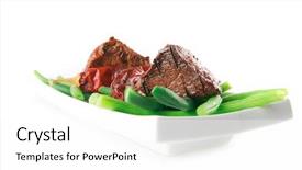  Presentation with veal - Colorful presentation theme enhanced with net beans - served grilled beef veal fillet backdrop and a white colored foreground