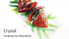  Presentation with veal - Presentation theme consisting of net beans - served grilled beef veal fillet background and a  colored foreground