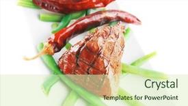  Presentation with green plate - Audience pleasing presentation consisting of net beans - served grilled beef veal fillet backdrop and a  colored foreground