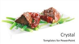  Presentation with white plate - Theme featuring net beans - served grilled beef veal fillet background and a  colored foreground