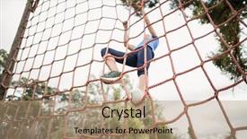  Presentation with boot camp - Audience pleasing PPT theme consisting of net during obstacle course backdrop and a coral colored foreground