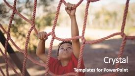  Presentation with obstacle course - Presentation theme featuring net during obstacle course background and a violet colored foreground