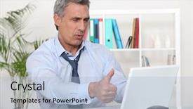  Presentation with giving - PPT layouts with net promoter - middle-aged office worker giving thumbs-up background and a light blue colored foreground