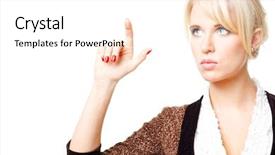  Presentation with net - Beautiful presentation theme featuring net promoter - young blond businesswoman pressing backdrop and a white colored foreground