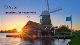  Presentation with lanscape - Beautiful theme featuring netherlands rural lanscape windmills backdrop and a teal colored foreground